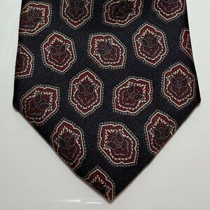 Vintage Sheaf Caber Black Burgundy Geometric Medallion Pattern Necktie